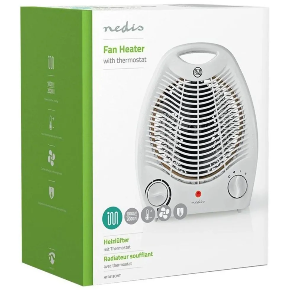 Nedis Varmevifte 1000/2000 W med veltsikring Hvit