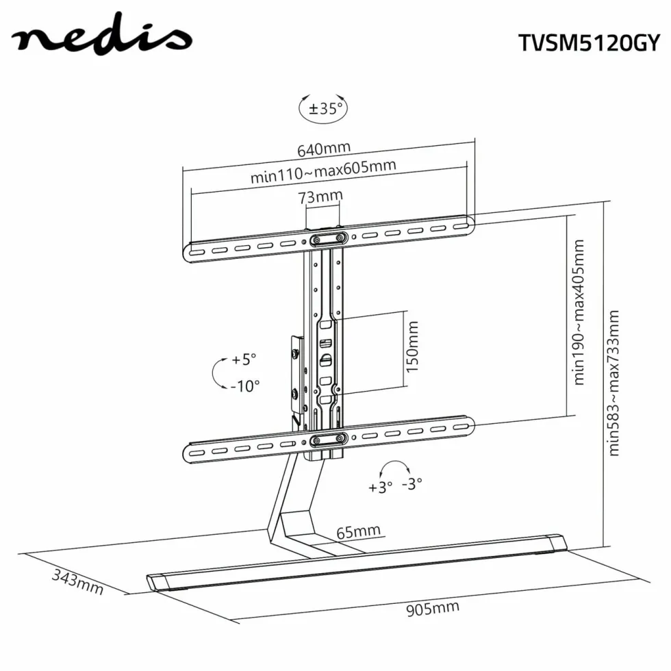 Nedis Vippe- og roterbart bordstativ for tv 37-75"