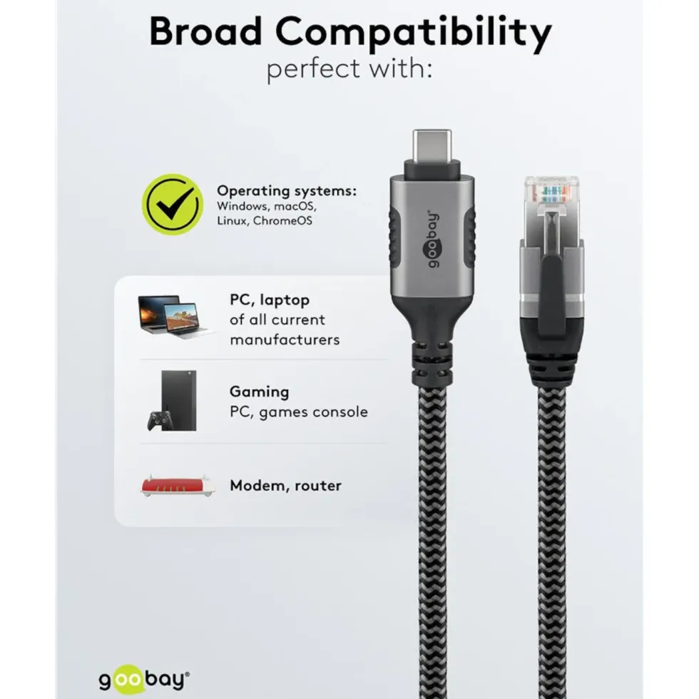 Nettverkskabel med USB-tilkobling USB-C 2 m