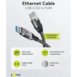 Nettverkskabel med USB-tilkobling USB-A 2 m