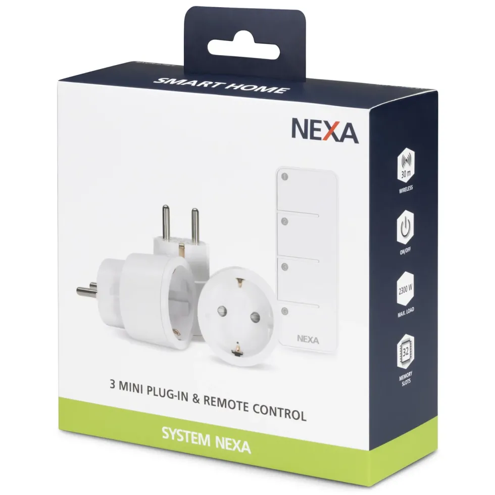 Nexa Fjernstrømbryterpakke med uttak og fjernkontroll 3-pk.