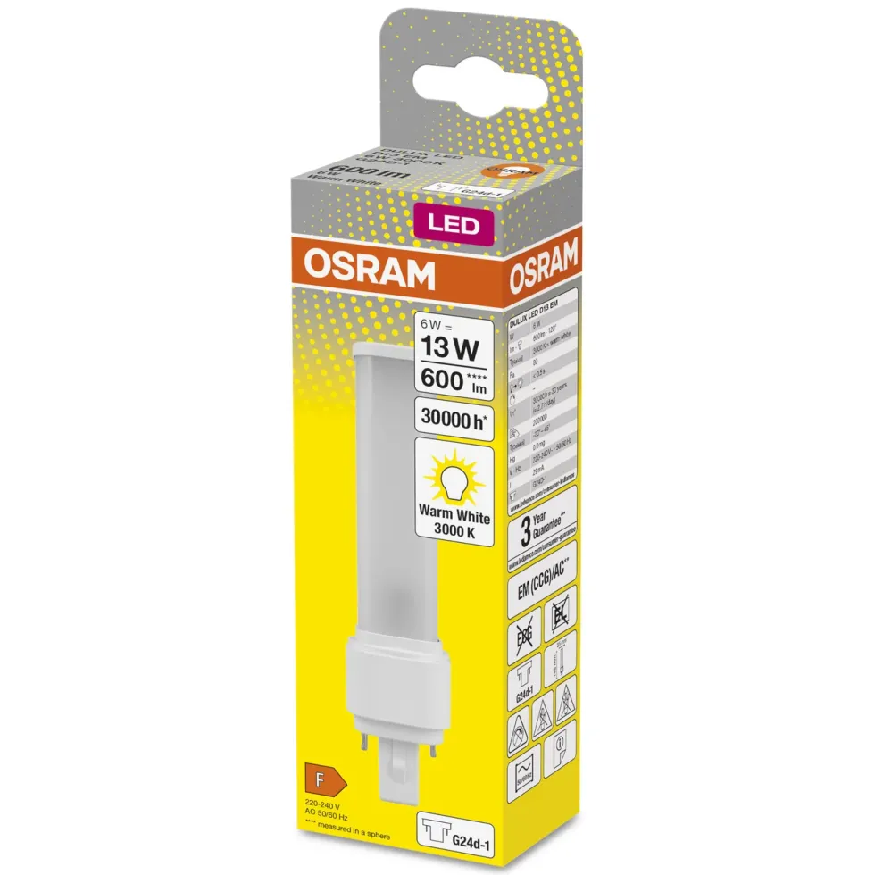 Osram LED-kompaktlysrør G24D 600 lm