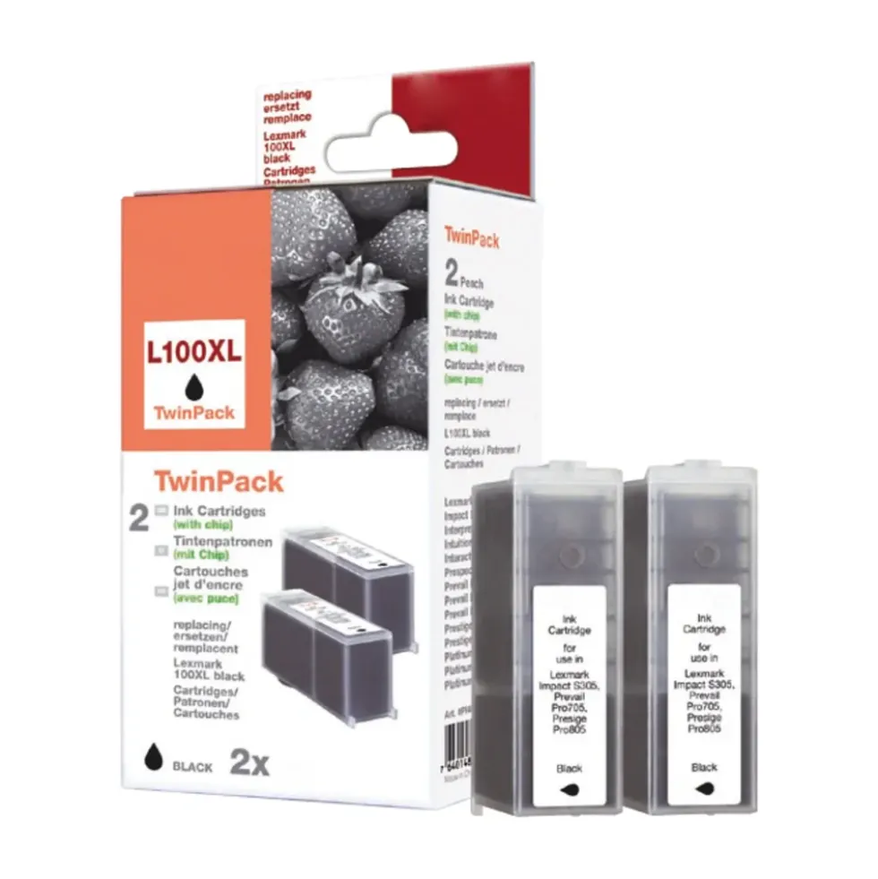 Peach Lexmark 100 Blekkpatron - Svart 2-pk.