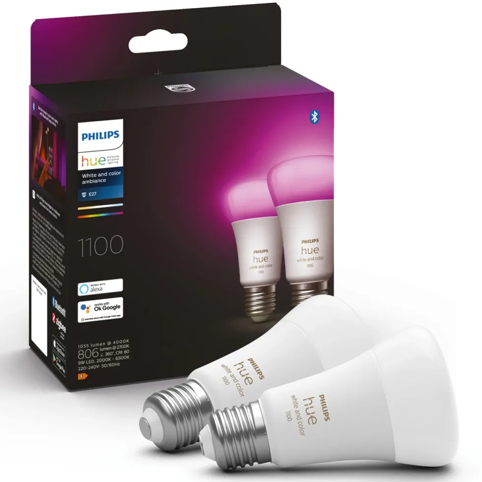 Philips Hue Color Ambiance Smart LED-pære E27 1100 lm 2-pk.