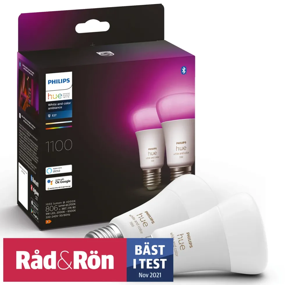 Philips Hue Color Ambiance Smart LED-pære E27 1100 lm 2-pk.