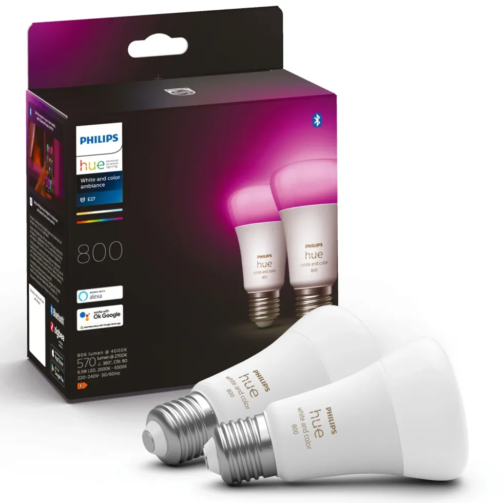 Philips Hue Color Ambiance Smart LED-pære E27 806 lm 2-pk