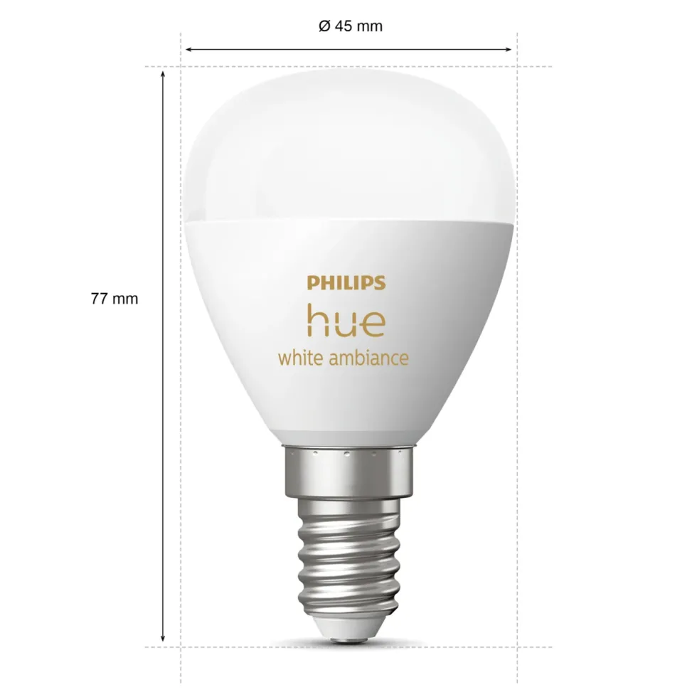 Philips Hue Luster Kuleformet LED-pære White Ambiance E14 470 lm