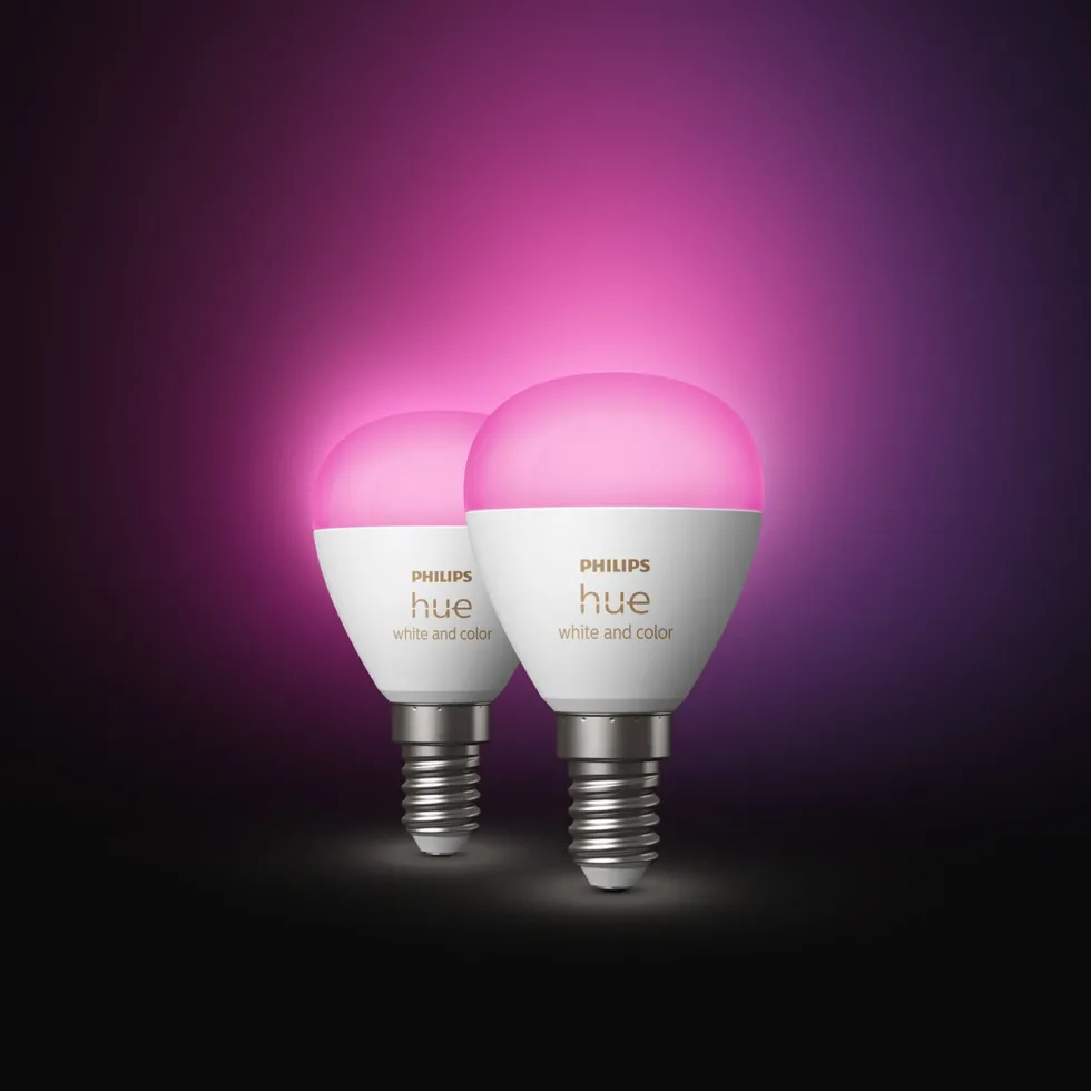 Philips Hue Luster Kuleformet LED-pære White and Color Ambiance E14 470 lm 2-pk.