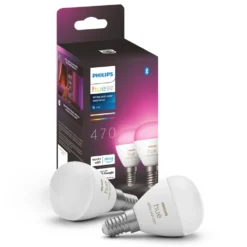 Philips Hue Luster Kuleformet LED-pære White and Color Ambiance E14 470 lm 2-pk.