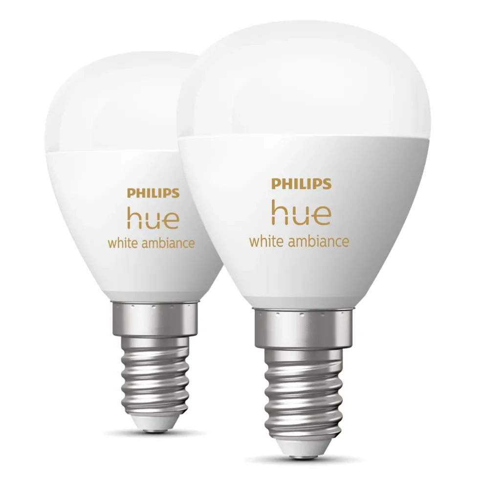Philips Hue Luster Kuleformet LED-pære White Ambiance E14 470 lm 2-pk.