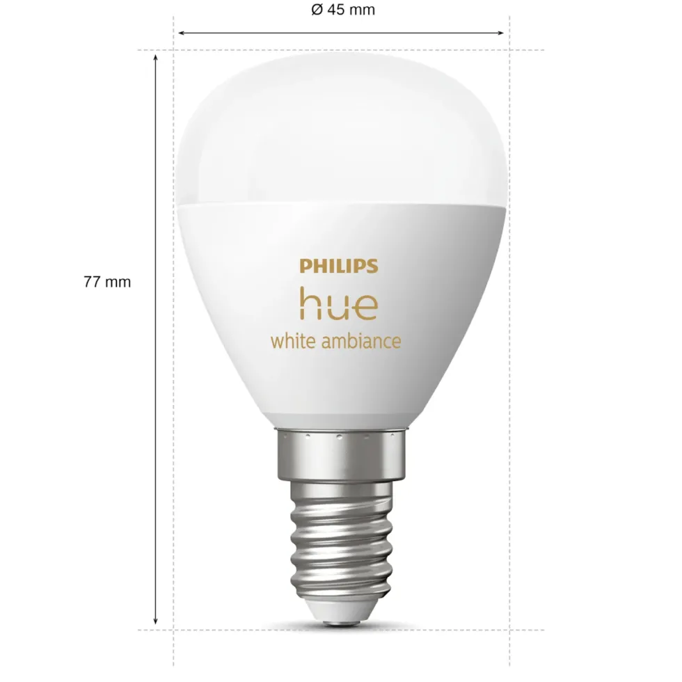 Philips Hue Luster Kuleformet LED-pære White Ambiance E14 470 lm 2-pk.