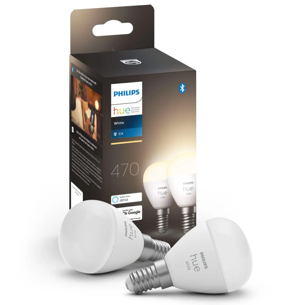 Philips Hue Luster Smart LED-pære E14 470 lm 2-pk.