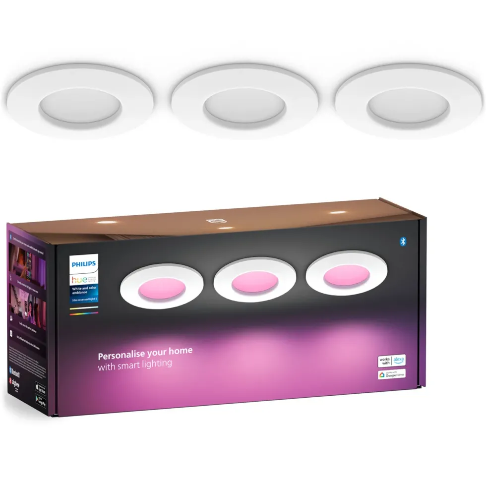 Philips Hue Slank innfelt belysning Ø90 mm 3-pakning Hvit