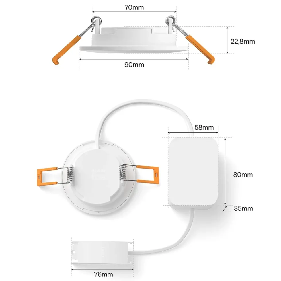 Philips Hue Slim innfelt spotlight 90 mm 1-pk. Hvit