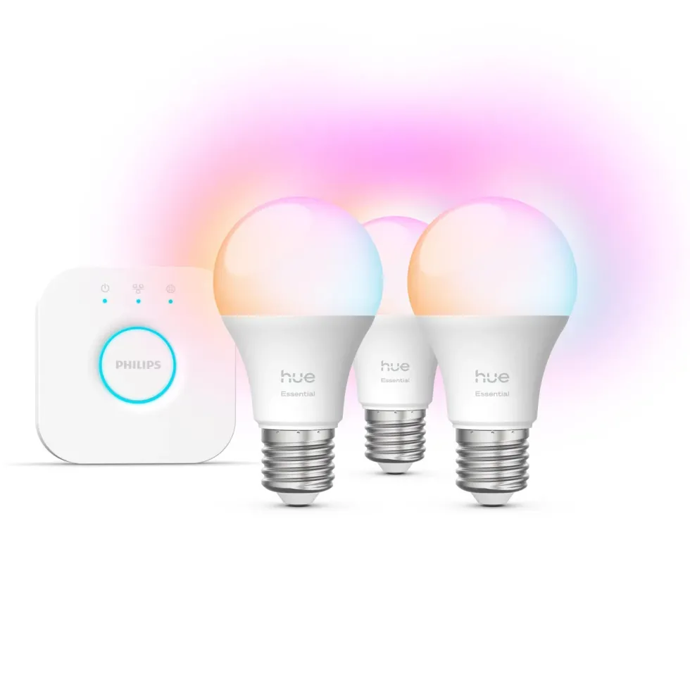 Philips Hue Startpakke Essential: 3x White & Color E27 + Bridge