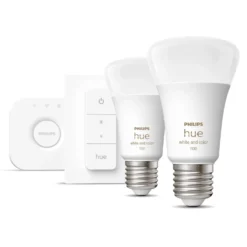 Philips Hue Startpakke: 2x White & Color E27 + Dimmer + Bridge