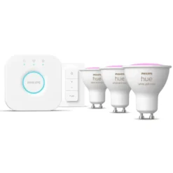 Philips Hue Startpakke: 3x White & Color GU10 + Dimmer + Bridge