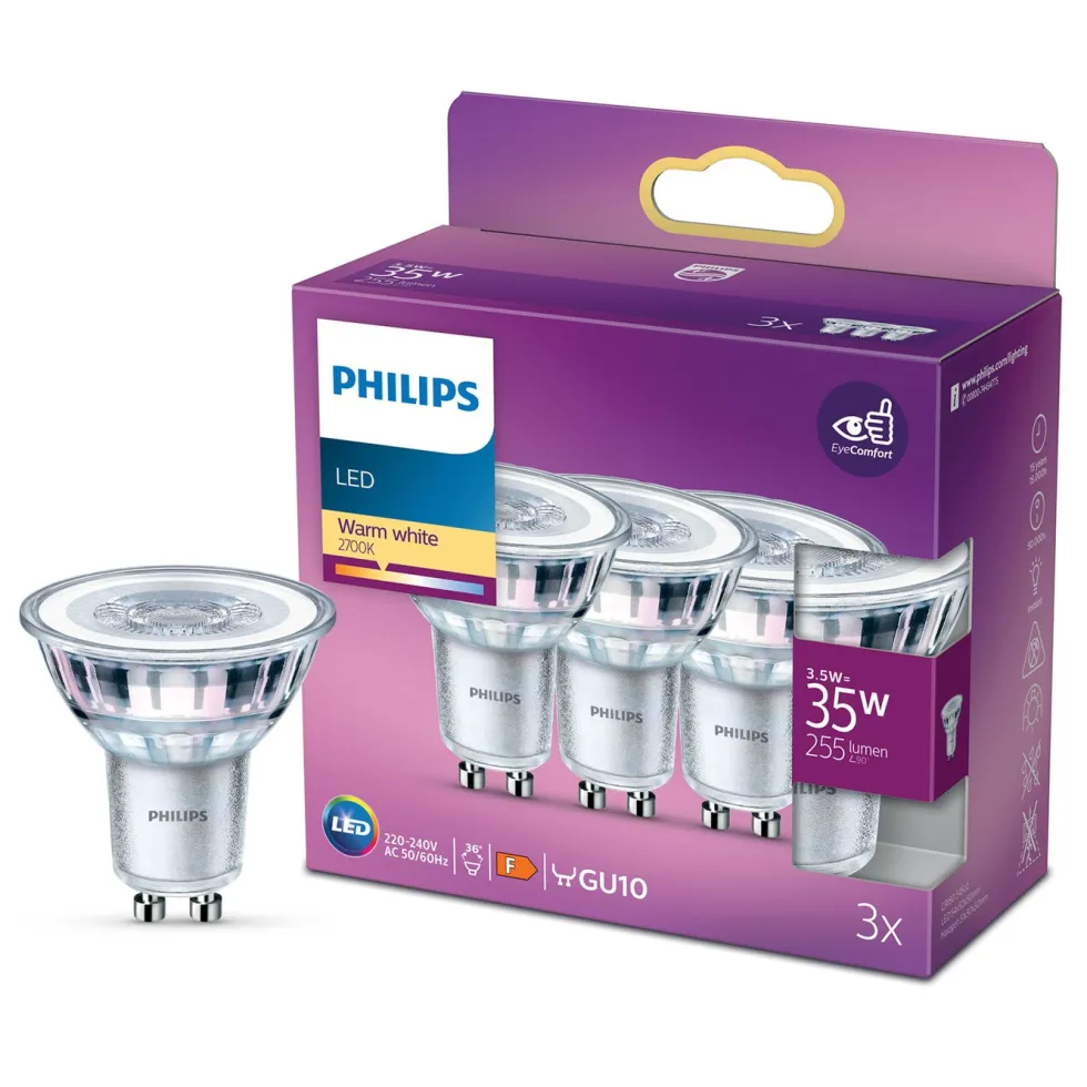 Philips LED-pære GU10 255 lm 3-pk.