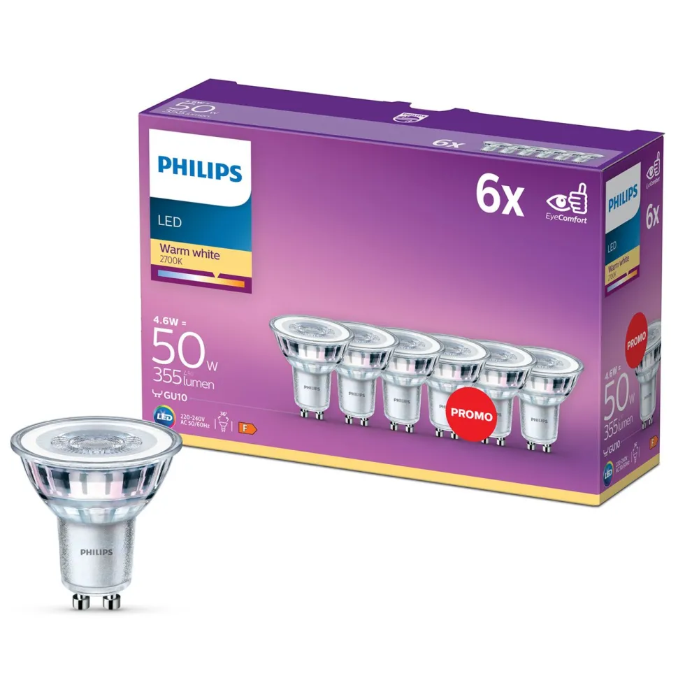 Philips LED-pære GU10 355 lm 6-pk.