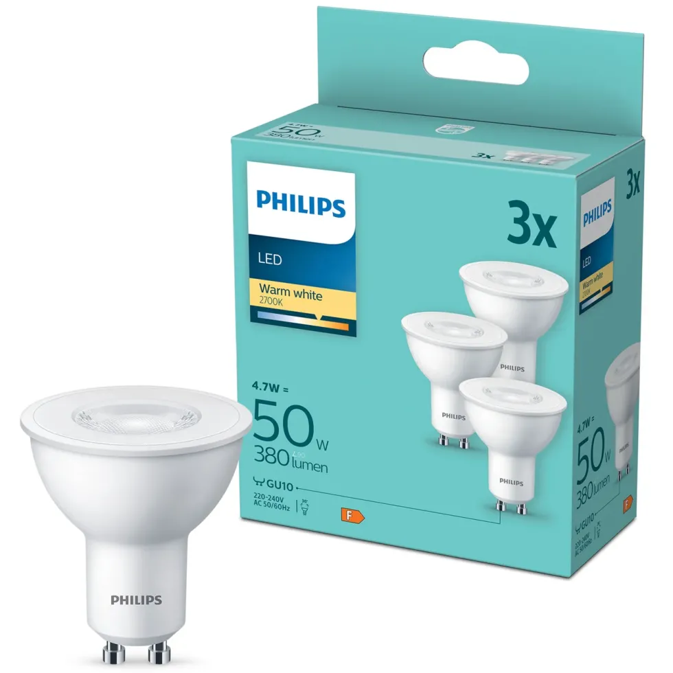 Philips LED-pære GU10 380 lm 3-pk.