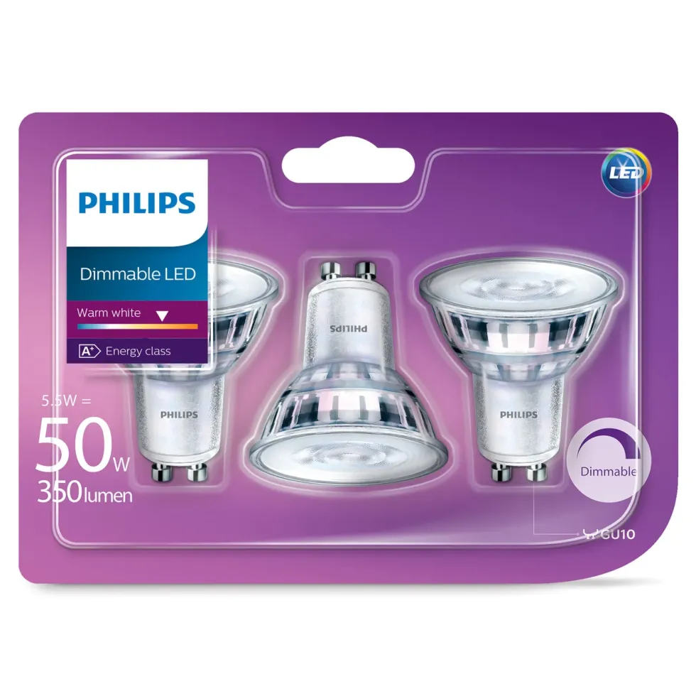 Philips LED-pære GU10 345 lm 3-pk.