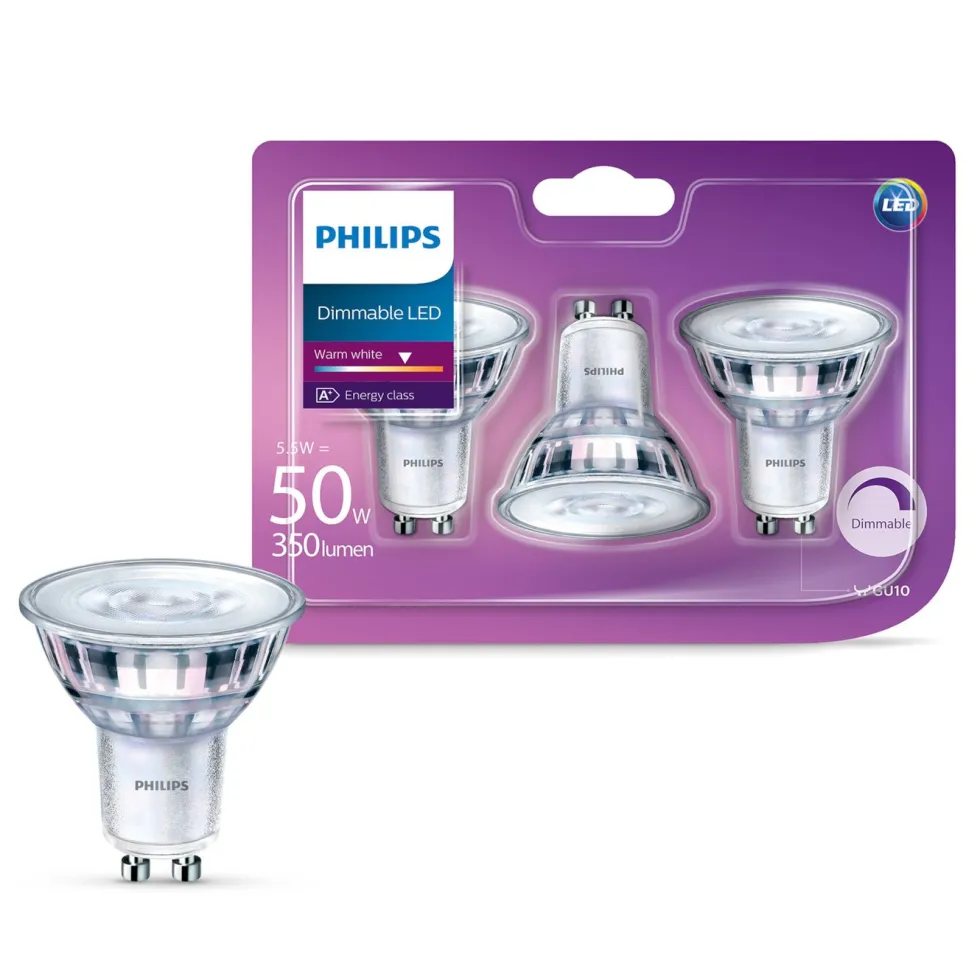 Philips LED-pære GU10 345 lm 3-pk.
