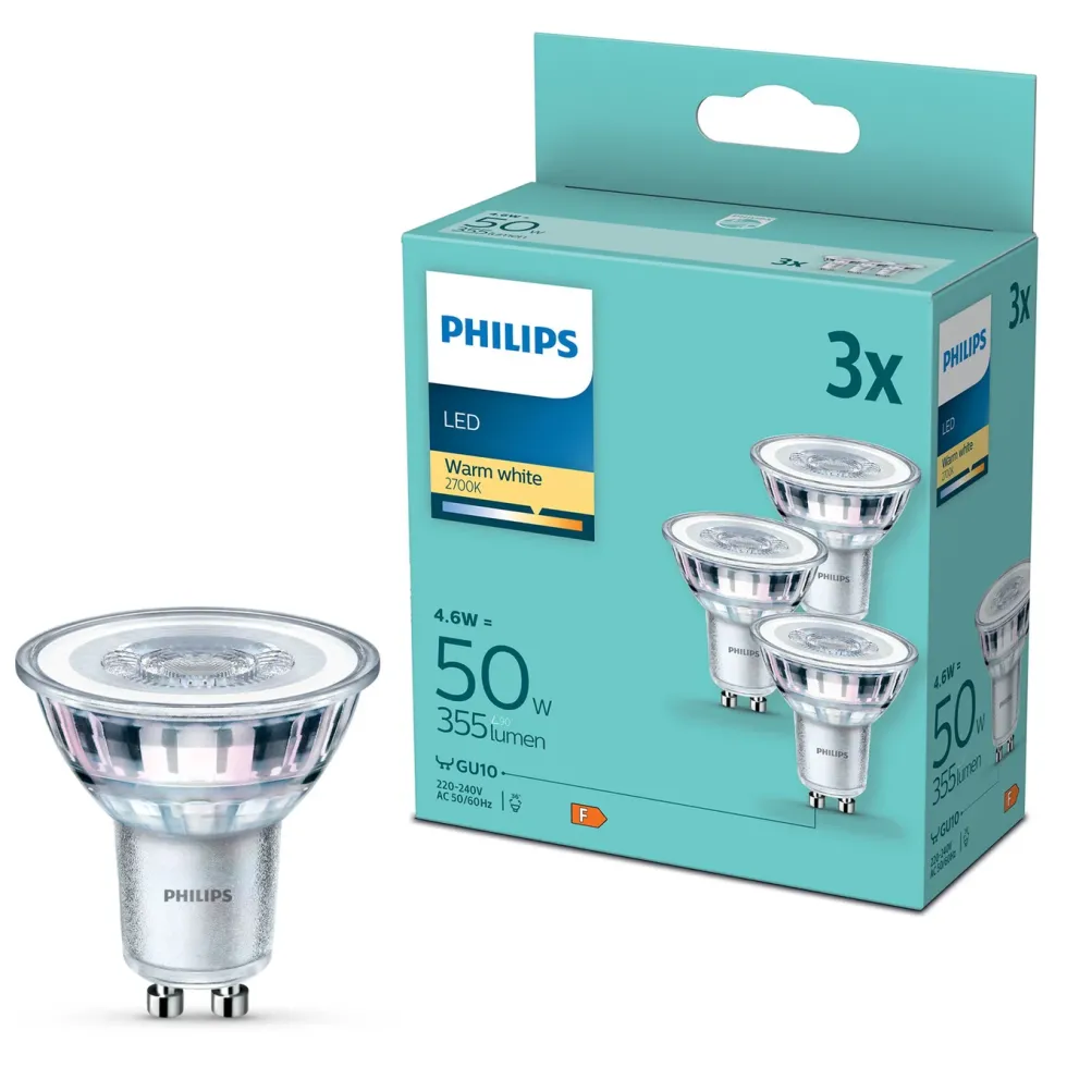 Philips LED-pære GU10 355 lm 3-pk.