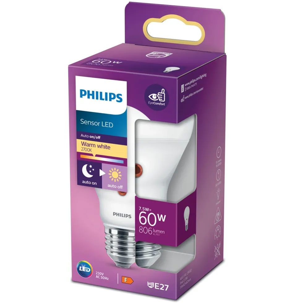 Philips LED-pære med skumringsrele E27 806 lm