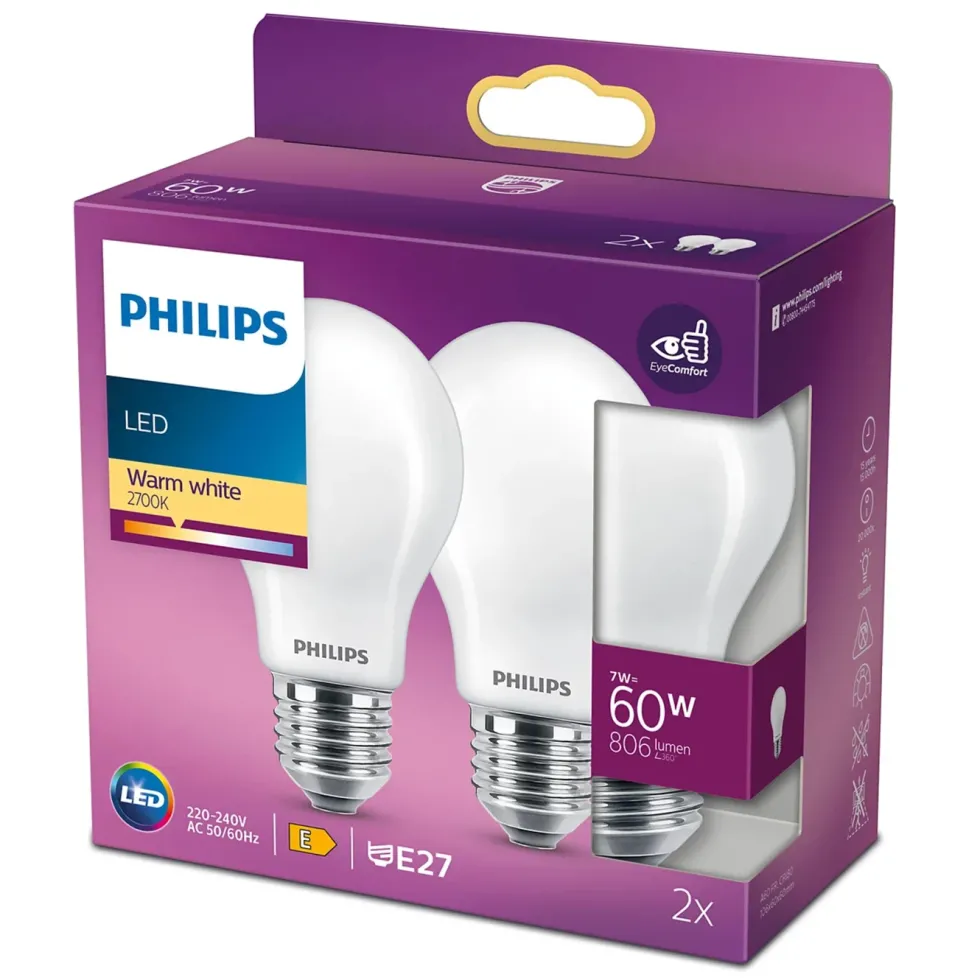 Philips Philips Frostet LED-pære E27 806 lm 2-pk.