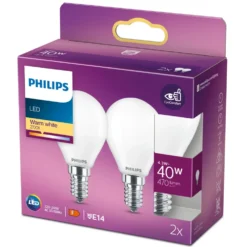 Philips Philips Kuleformet frostet LED-pære E14 470 lm 2-pk.