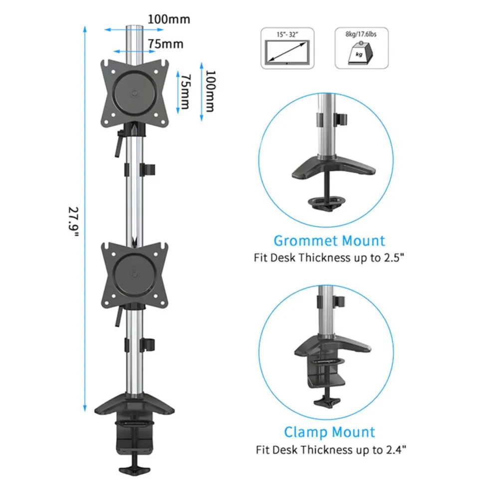 Plexgear Bordsfeste med 2 armer for skjermer på 15-27"