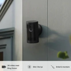 Ring Outdoor Cam Plus Battery - Retinal 2K overvåkingskamera Svart