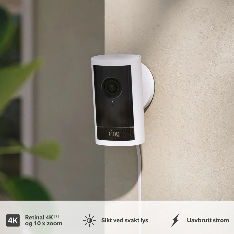 Ring Outdoor Cam Pro Plug-in - Retinal 4K overvåkingskamera Hvit