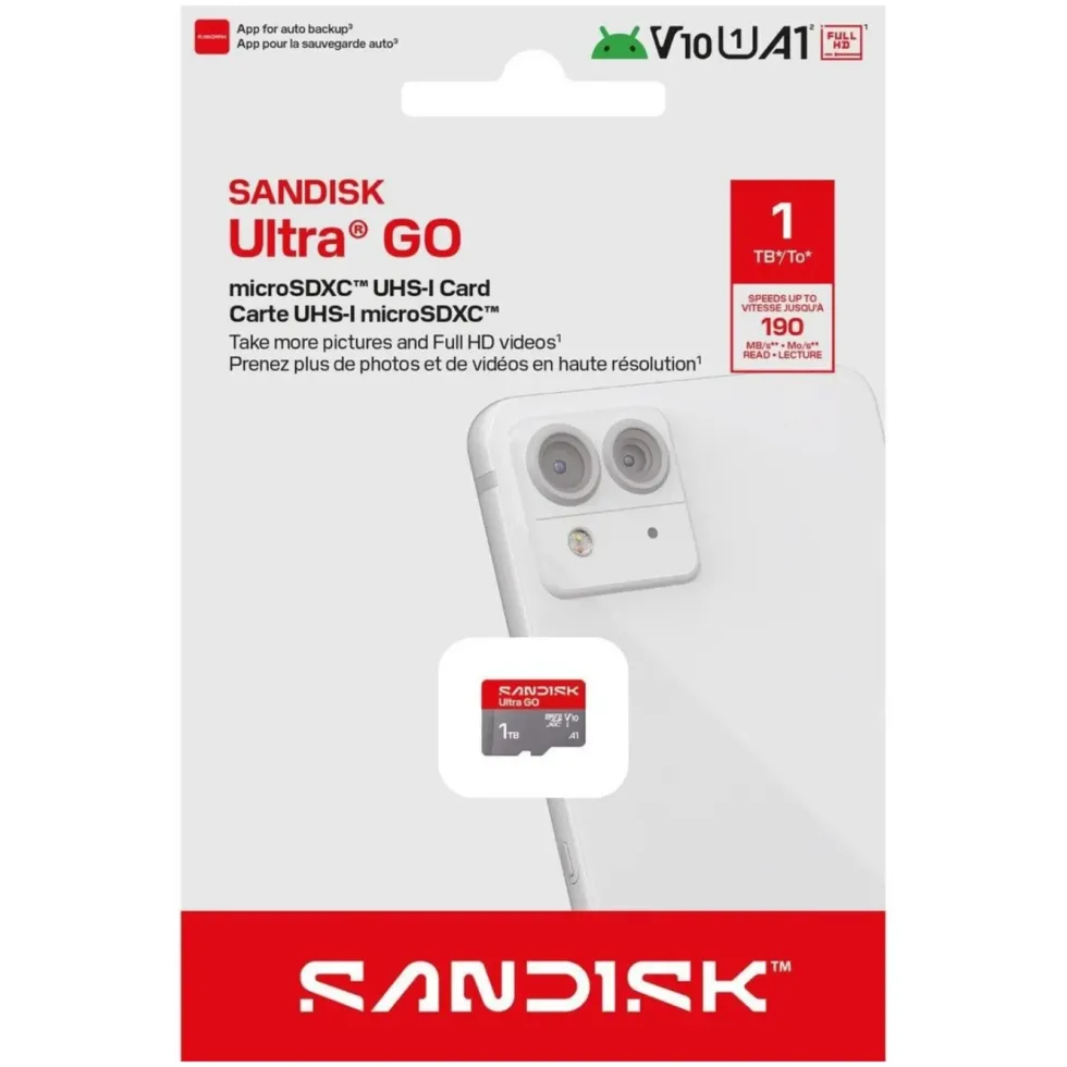 Sandisk microSD Ultra Go minnekort 1 TB – 190 MB/s