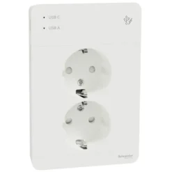 Schneider Electric Exxact Jordet vegguttak med USB-porter Hvit