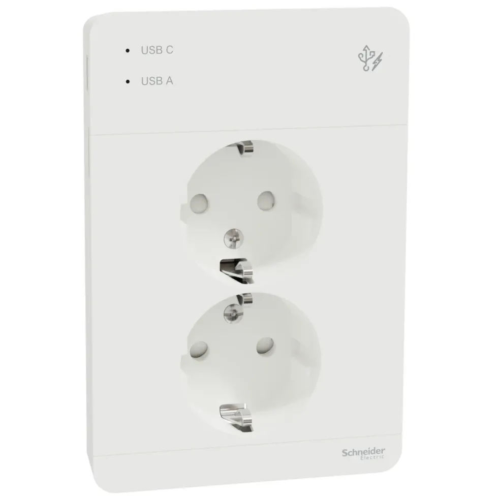 Schneider Electric Exxact Jordet vegguttak med USB-porter Hvit