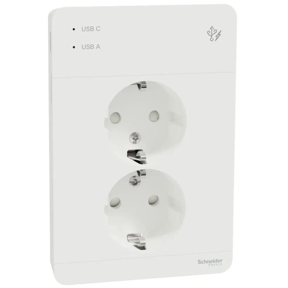 Schneider Electric Exxact Jordet vegguttak med USB-porter Hvit