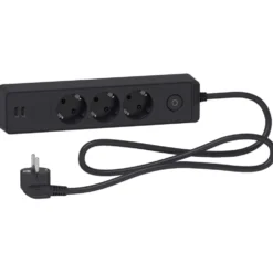 Schneider Electric Grenuttak med bryter og USB-uttak 3-veis Svart