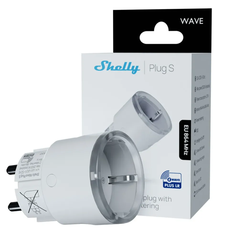 Shelly Wave Plug S LR – smart Z-Wave-plugg med energimåling Svart