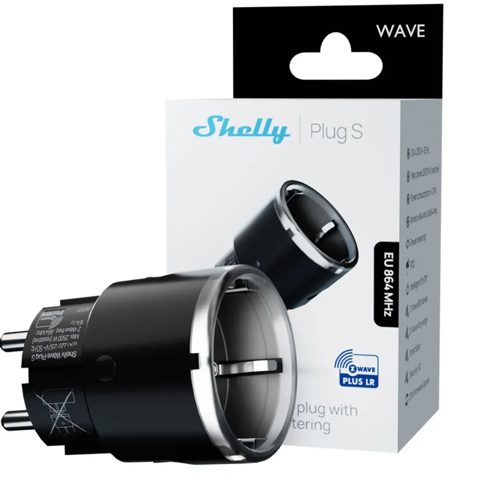 Shelly Wave Plug S LR – smart Z-Wave-plugg med energimåling Svart
