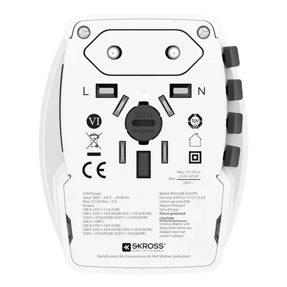 Skross AC65PD ujordet reiseadapter med USB PD 65W