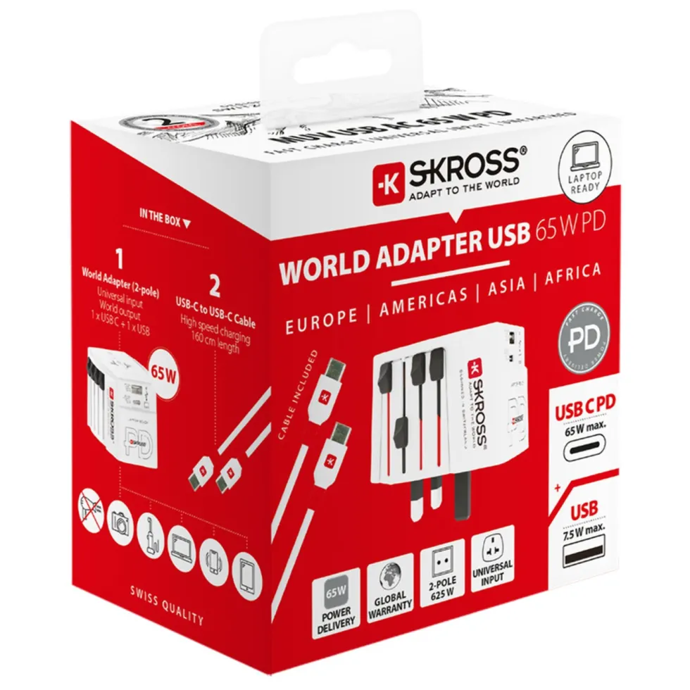 Skross AC65PD ujordet reiseadapter med USB PD 65W