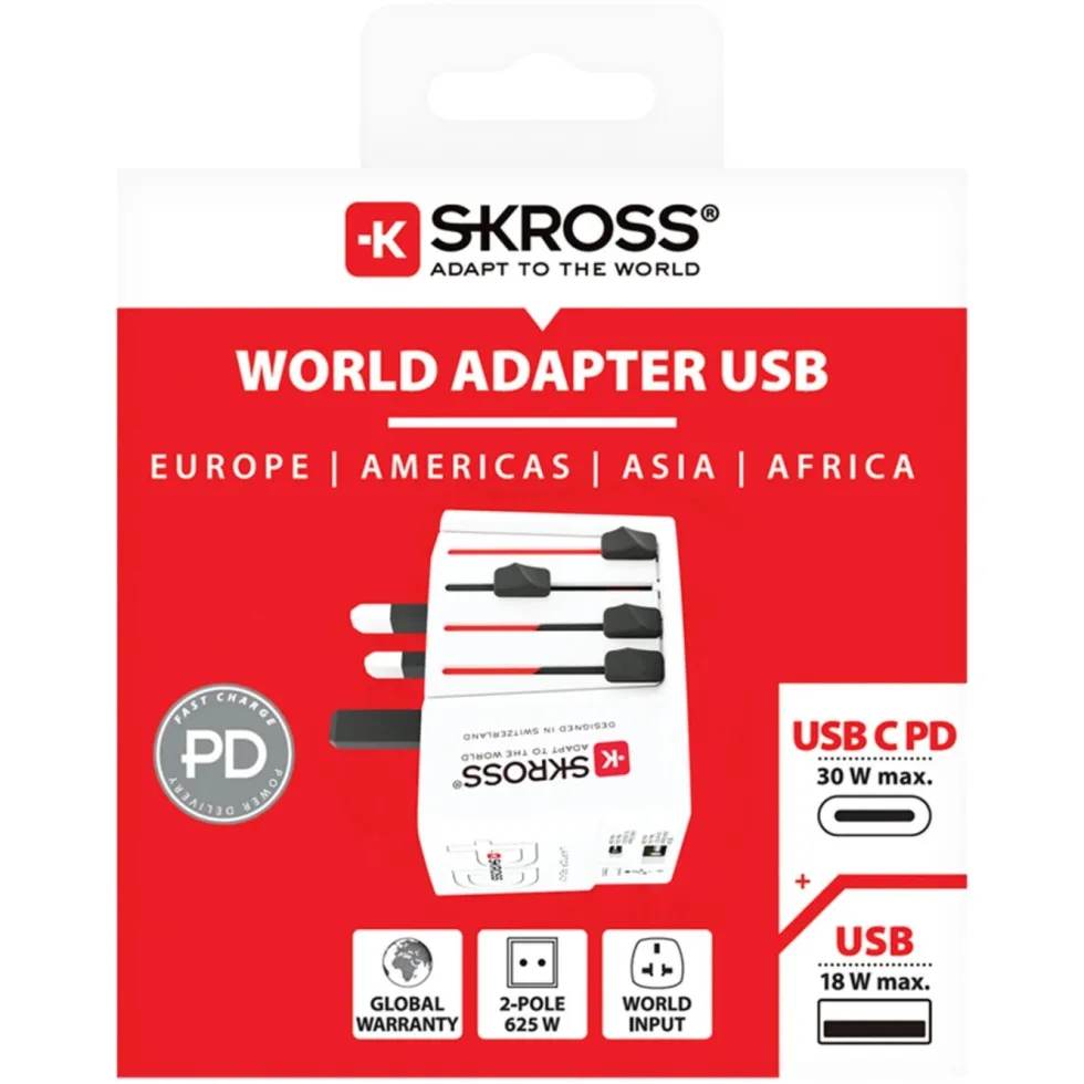 Skross AC30PD ujordet reiseadapter med USB PD 30 W