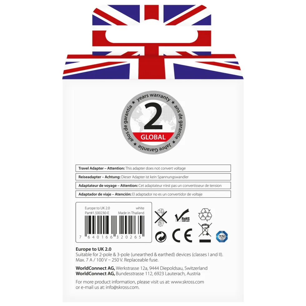Skross Jordet reiseadapter Storbritannia