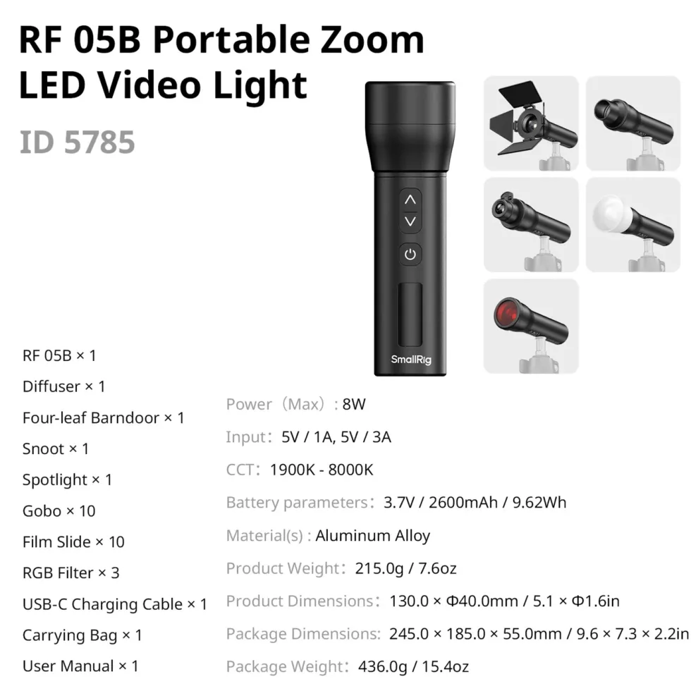 SmallRig RF 05B portabel LED-videolampe med zoom