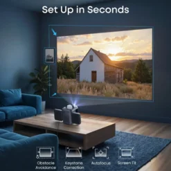 Soundcore P1i smart portabel projektor med vendbare høyttalere Svart