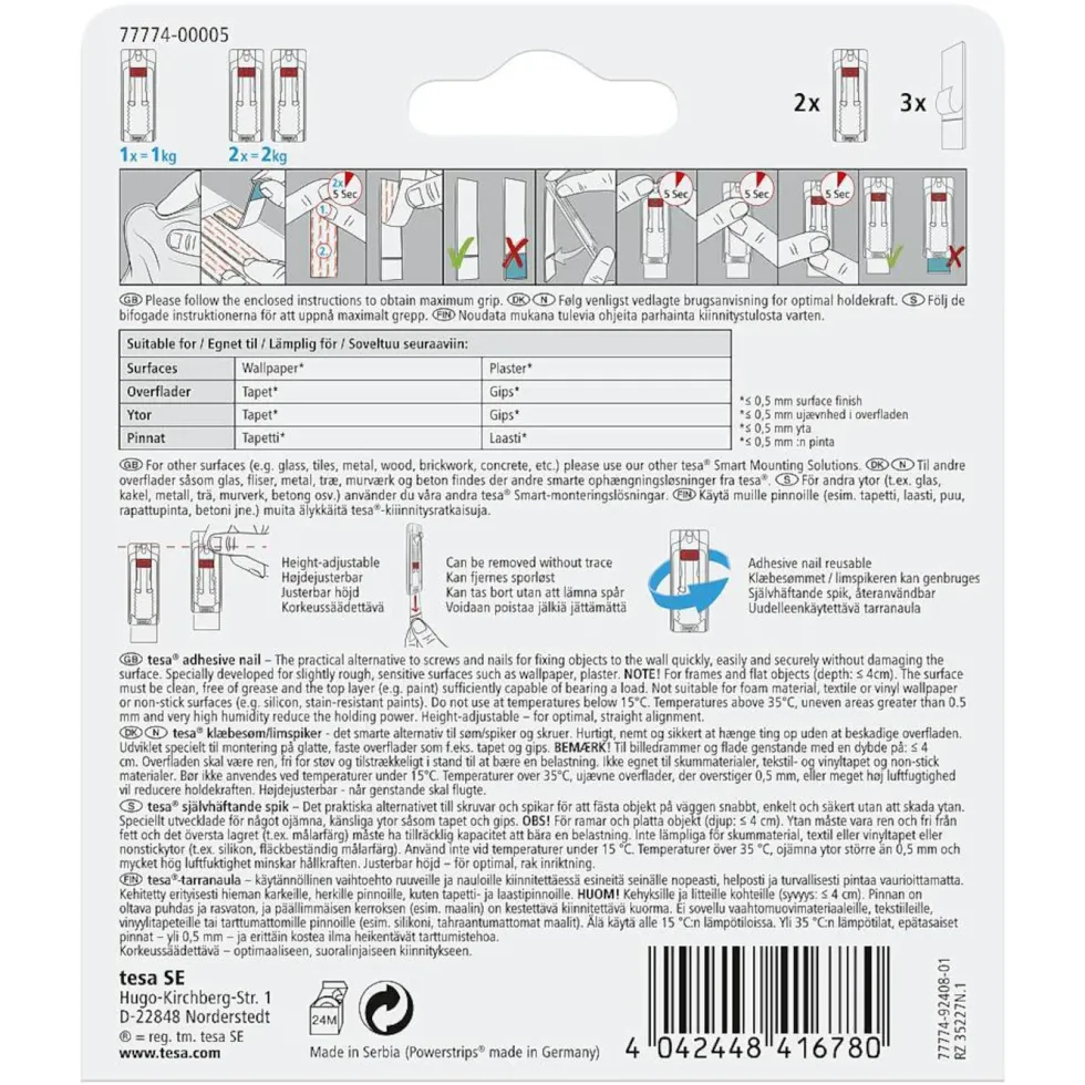 Tesa Justerbar limspiker for tapet og gips 1 kg 2-pk.