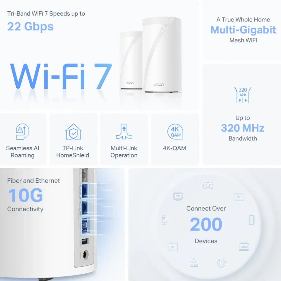 TP-Link Deco BE85 Mesh-ruter med Wifi 7 BE19000 1-pk.