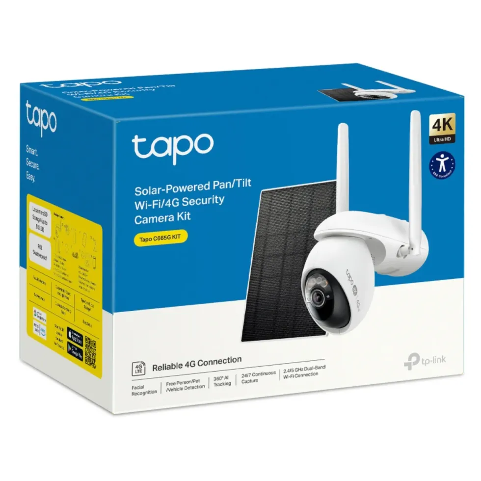 TP-Link Tapo C665G Solcelledrevet 4K Pan/Tilt overvåkingskamera med Wi-Fi/4G