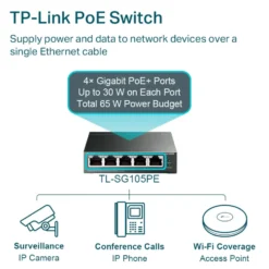 TP-Link TL-SG105PE Administrerbar gigabitswitch 5 porter PoE+